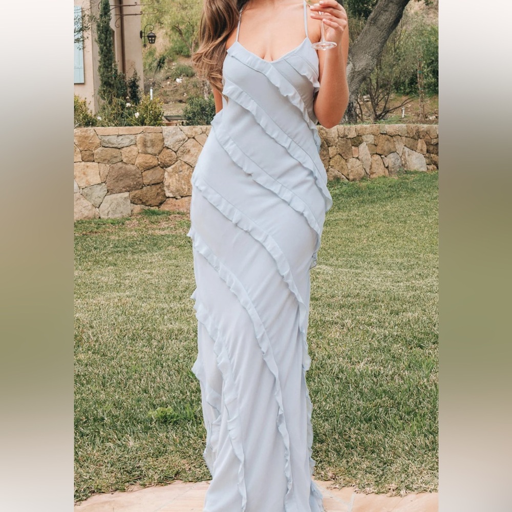 Show me Your Mumu Blue Ruffle Dress